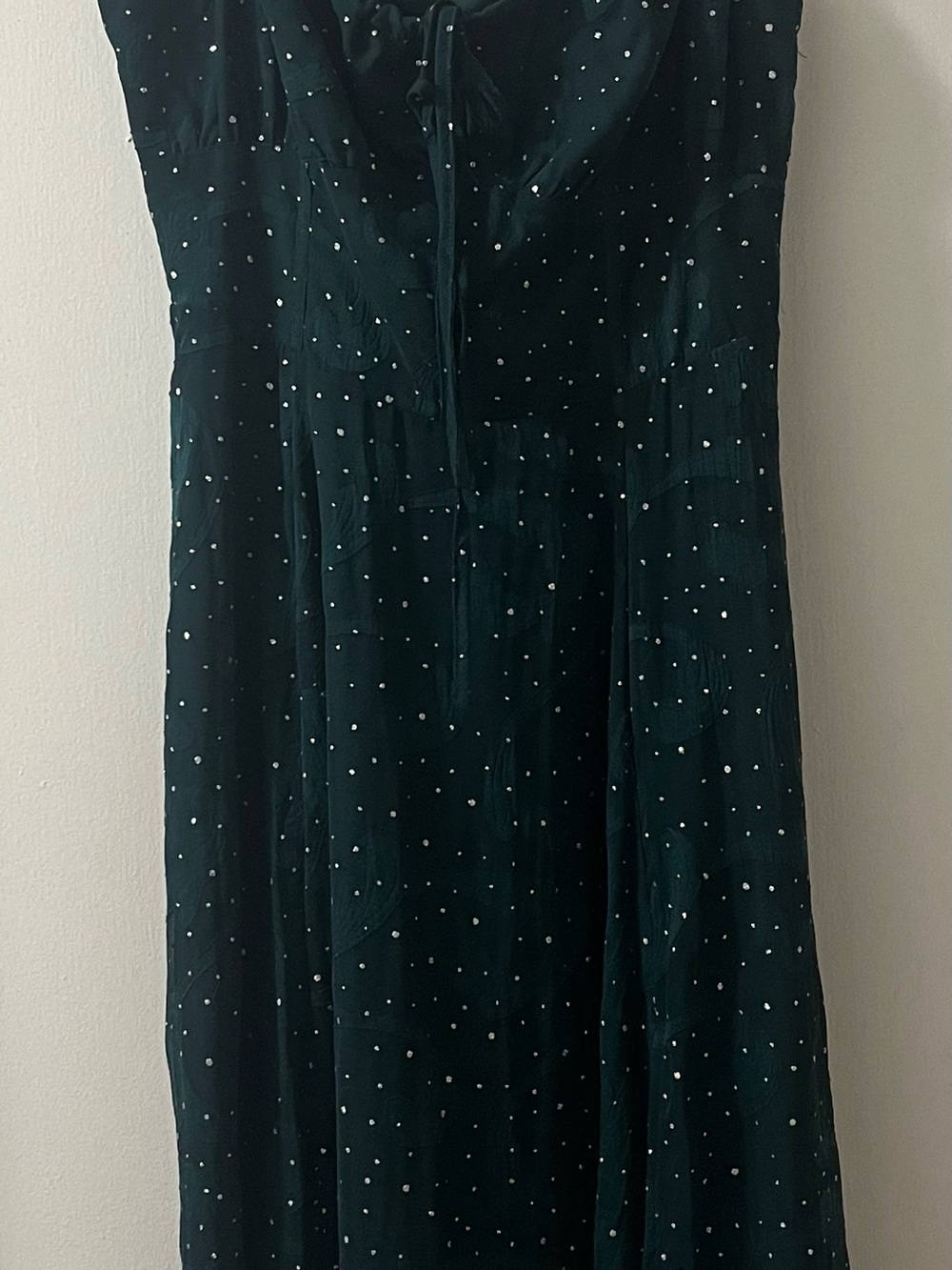 Polka Dot Dark Green Midi Dress with Tie Front